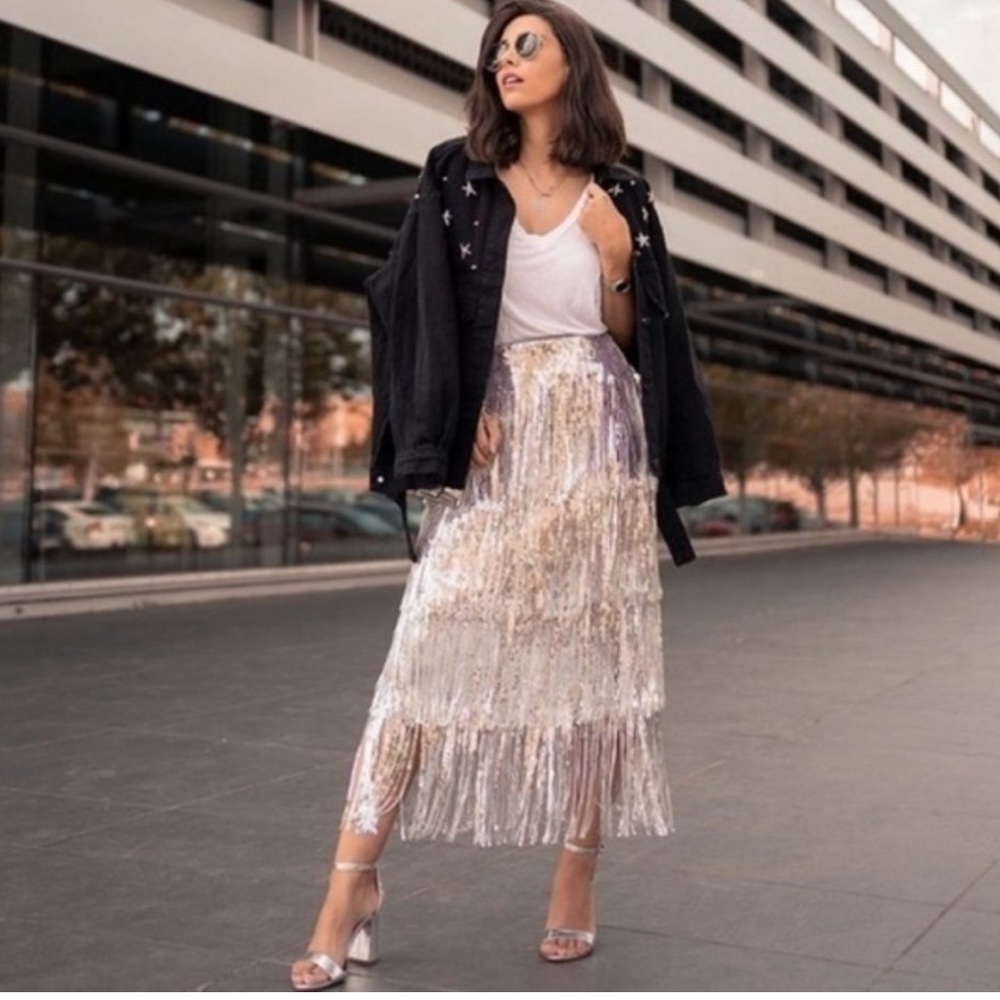 Anthropologie Maeve Tatiana Sequin Fringe Midi Maxi Skirt